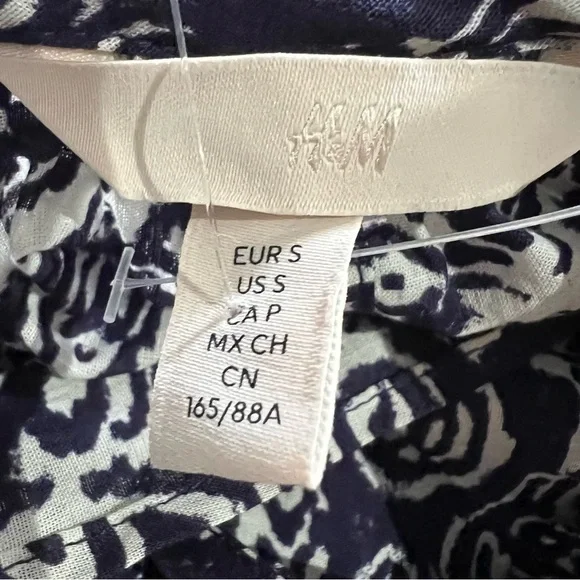 NWT blue white print gauzy cotton balloon sleeve oversized cropped blouse top S - Picture 12 of 13